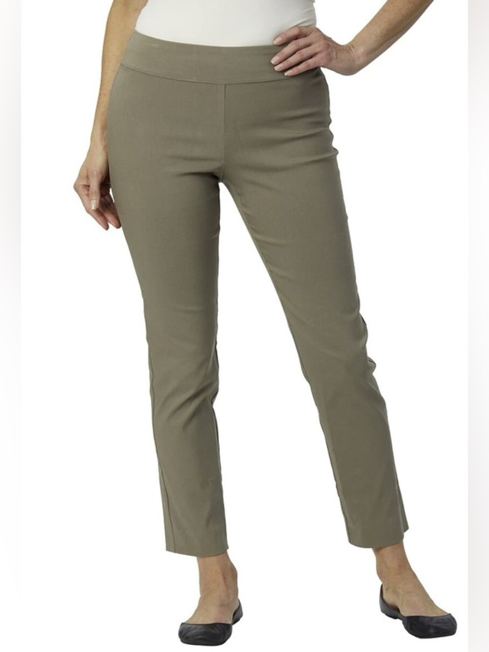 Krazy Larry Pull On Straight Leg High Rise Ankle Pants Olive Green Size 12